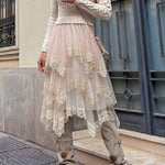 Irregular mesh skirt with fungus hem