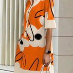 A-Line Half Sleeves Buttoned Contrast Color Flower Print Pockets Stand Collar Mini Dresses