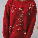 Handmade pearl Christmas theme sweater three-dimensional decorative sweater