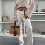 Fashion Knitted Hollow Long Sleeve Round Neck Holiday Cover Up