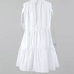 A-Line Loose Pleated Ruffled Solid Color Split-Joint Round-Neck Mini Dresses Shirt Dress