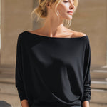 Relaxed Off-Shoulder Batwing Sleeve Knit Top
