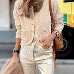 Solid Color V-neck Long-sleeved Loose Pocket Knit Cardigan