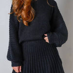Knitted lantern sleeve skirt two-piece set