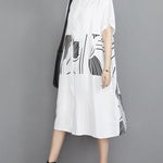 Artistic Retro Loose Printed Buttoned Midi Dress