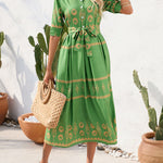 A-Line Half Sleeves Buttoned Tied Waist Lapel Midi Dresses