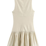 A-Line Loose Pleated Solid Color Split-Joint Zipper Round-Neck Mini Dresses