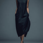 Women's Black Structured Woven Dress With Sleeveless Silhouette & Side Pockets, Timeless Minimalist-Chic Style Dress