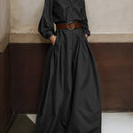 Long Sleeves Loose Buttoned No Belt Solid Color V-neck Jumpsuits
