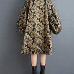 A-Line High-Low Elasticity Flower Print Jacquard Round-Neck Midi Dresses