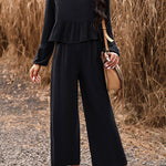 Temperament casual suit solid color long-sleeved top loose trousers