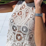 Summer Getaway Look Crochet Lace Irregular Hem Loose Tank Top