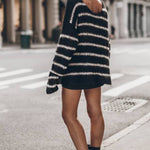 Time for Warmer Layers Fluffy Stripes Relaxed Knit Sweater