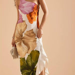 Love Filled Floral Print One Shoulder Side Ruffles Maxi Slip Dress