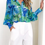 Loose lapel printed long sleeve shirt