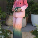 Sunset Dinner Gradient Print Button Lapel Blazer and Pocketed Wide Leg Pants Set