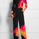 Long Sleeves Skinny Contrast Color Printed High Neck T-Shirts