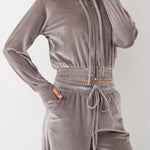 Fashion Zipper Open Velvet Casual Two -piece Suit