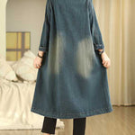 A-Line Long Sleeves Buttoned Pockets Round-Neck Midi Dresses Outerwear