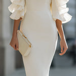 White Dress With Ruffled Sheer Sleeves