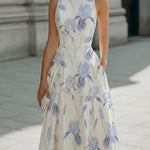 Sleeveless Botanical Print Fit-and-Flare Midi Dress