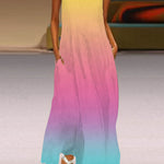 A-Line Loose Contrast Color Pockets Printed Split-Joint V-Neck Maxi Dresses