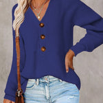 🧹Women'S Solid Color Casual V-Neck Pullover Sweater
