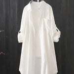 High-Low Long Sleeves Solid Color Lapel Shirts Tops