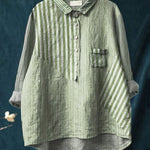 Women's Casual Cotton And Linen Striped Long-Sleeved Shirt