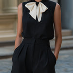 Sleeveless Bow-Neck Top & Tailored Shorts Two-Piece Set