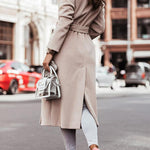 Simple Long-sleeved V-neck Tie Woolen Coat