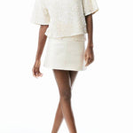 Autumn and winter round neck velvet sequined nightclub short-sleeved T-shirt top