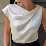 Asymmetric Draped Satin Sleeveless Top Blouse