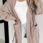 Ribbed Trim Hollow Knit Side Slits Cardigan