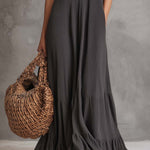 Vintage Ruffled Collar Flare Hem Knitted Maxi Dress