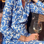 Ethnic Print Lapel Button Pocket Long Sleeve Shirt Maxi Dress