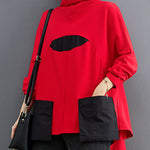 Casual Loose Split-Joint High-Neck Long Batwing Sleeves T-Shirt