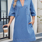 A-line Loose Pockets Solid Color Lapel Mini Dresses