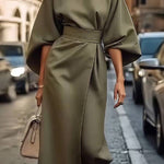 Elegant waist dress with casual batwing sleeves