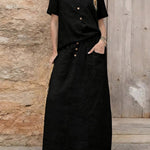 Women'S Casual Solid Color Cotton And Linen Loose Dress Two-Piece Set
