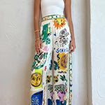 Meralda Unique Print Elastic Waist Pocketed Wide Leg Pants