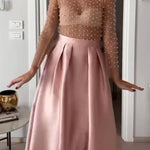 Pearl-Embellished Mesh Long-Sleeved Top