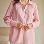 Long Sleeves Applique Split-Joint Lapel Blouses&Shirts Tops