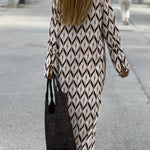 Unique Printed Long Sleeve V-neck Loose Maxi Dress