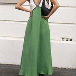 Loose Sleeveless Contrast Color Split-Joint Deep V-Neck Maxi Dresses