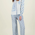 Stylized Dragon Satin Unique Print Long Sleeve Loose Shirt and Elastic Waist Pants Set