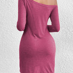 Casual Loose Long Sleeves Solid Color One-Shoulder Mini Dresses
