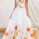 Sunflower Print Halter Backless Waist Tiered Maxi Dress