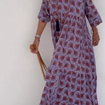 Ibiza Fashion Print Loose V Neck Long Sleeve Long Dress