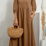 11 Colors Simple Round-Neck Solid Color Midi Dress